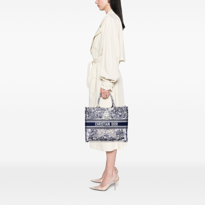 Large Canvas Embroidered Around The World Book Tote - Image 6