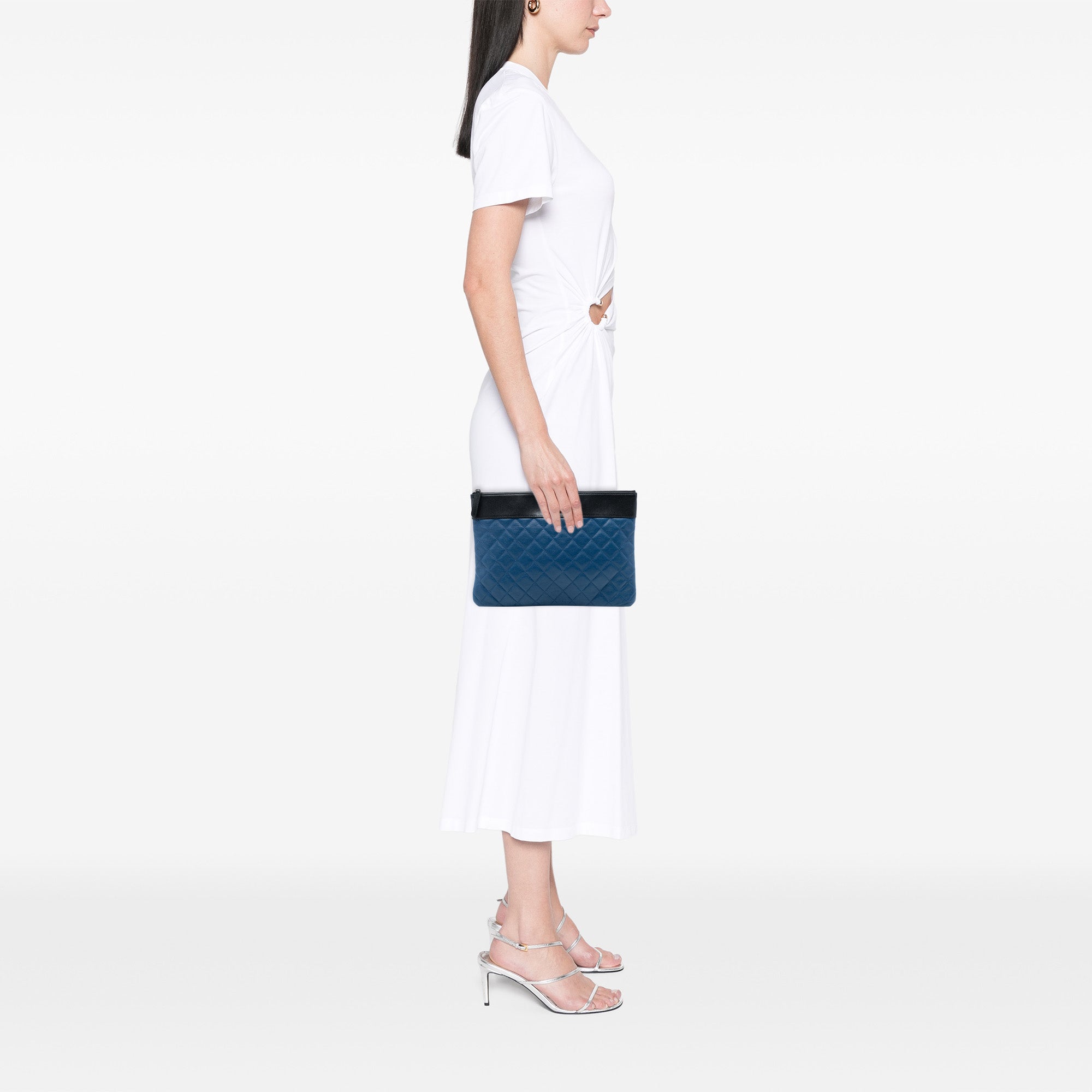 Medium Bicolor Quilted Sheepskin Mademoiselle O Case Clutch - Image 7
