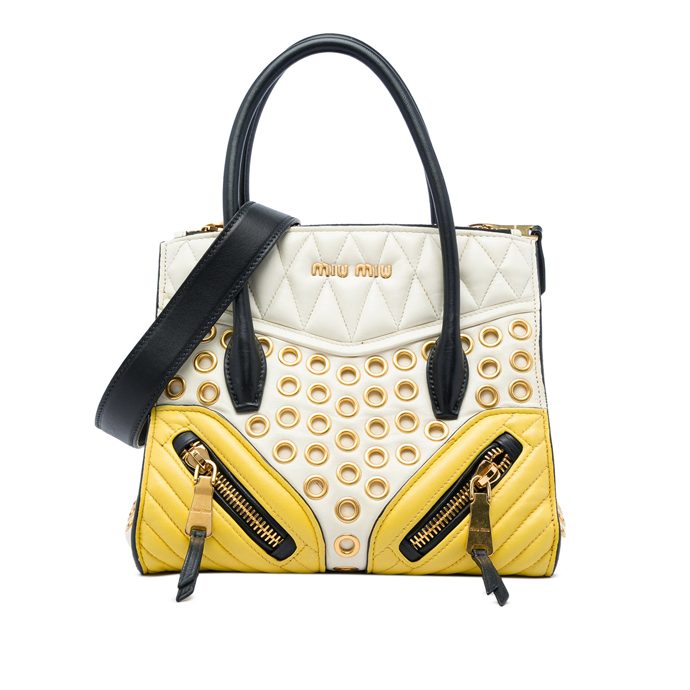 Small Tricolor Nappa Grommet Biker Satchel - Image 1