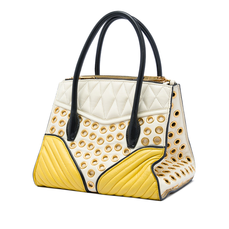 Small Tricolor Nappa Grommet Biker Satchel - Image 2