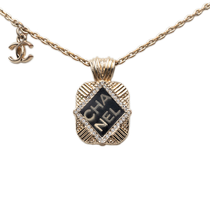 Gold Plated Enamel and Strass Pendant Necklace - Image 2