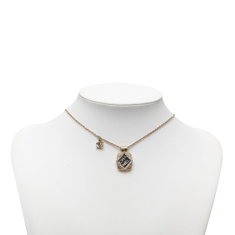 Gold Plated Enamel and Strass Pendant Necklace - Image 6
