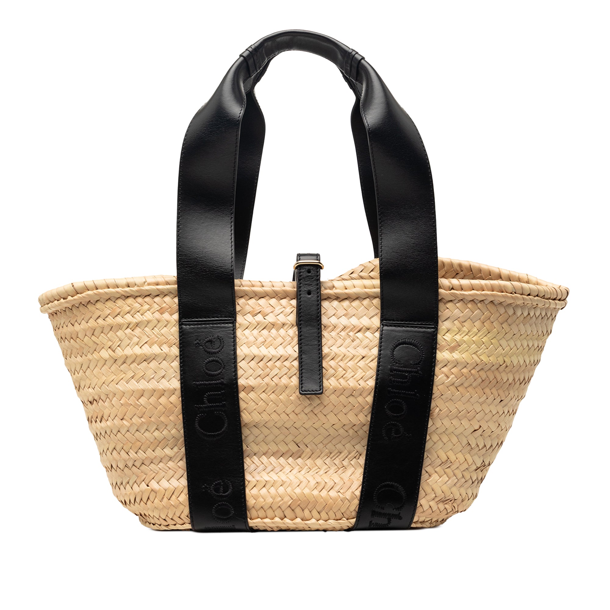 Medium Raffia and Smooth Calfskin Sense Basket Tote - Image 1