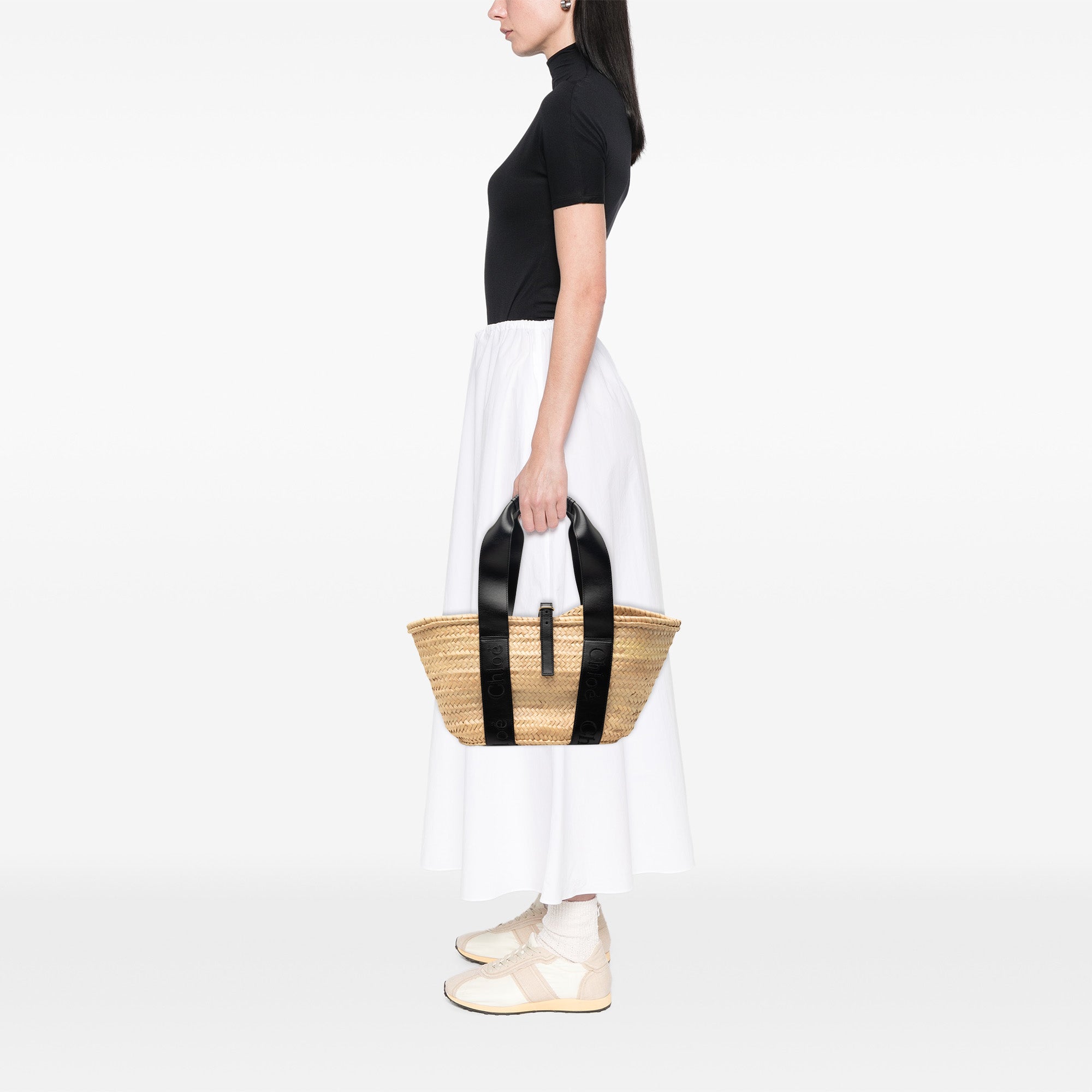 Medium Raffia and Smooth Calfskin Sense Basket Tote - Image 8