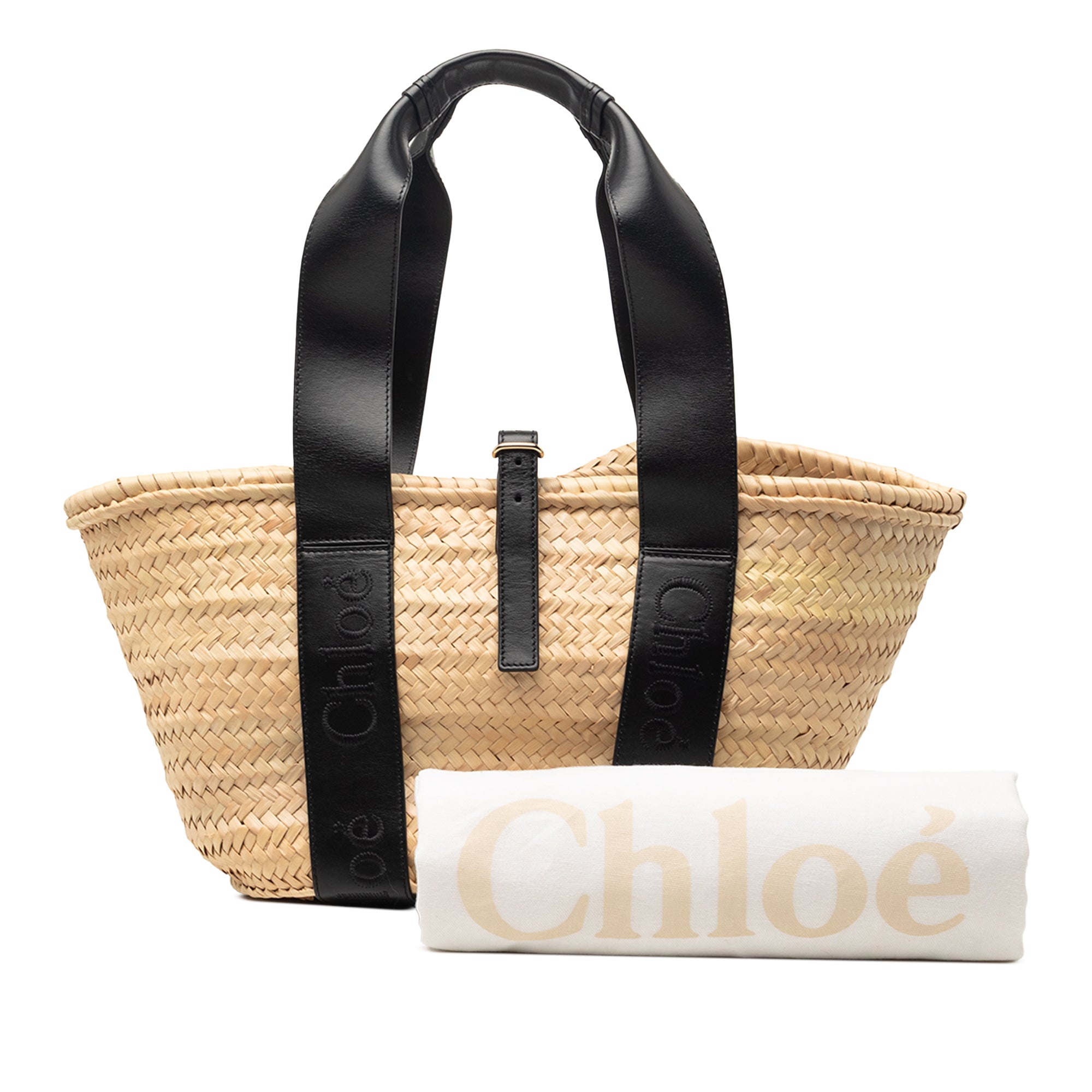 Medium Raffia and Smooth Calfskin Sense Basket Tote - Image 9