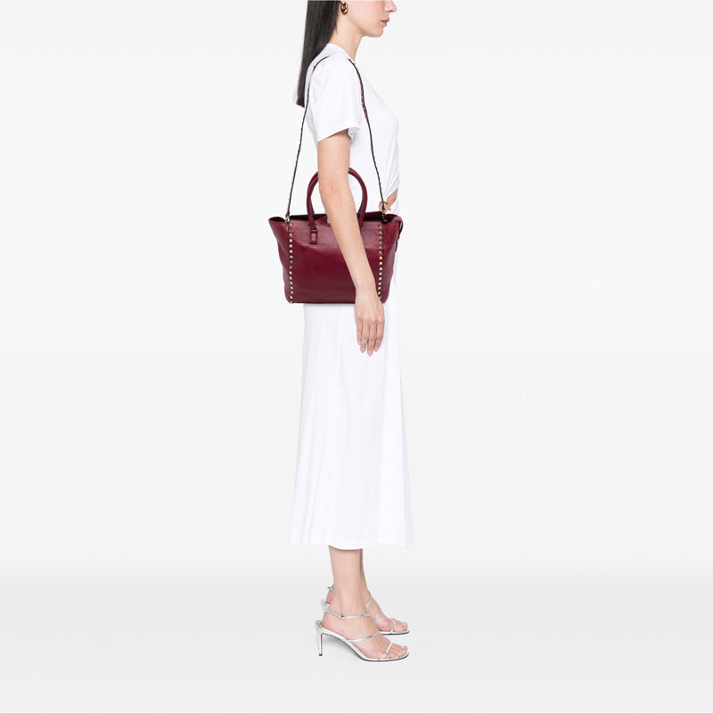 Medium Leather Rockstud Double Handle Tote - Image 6
