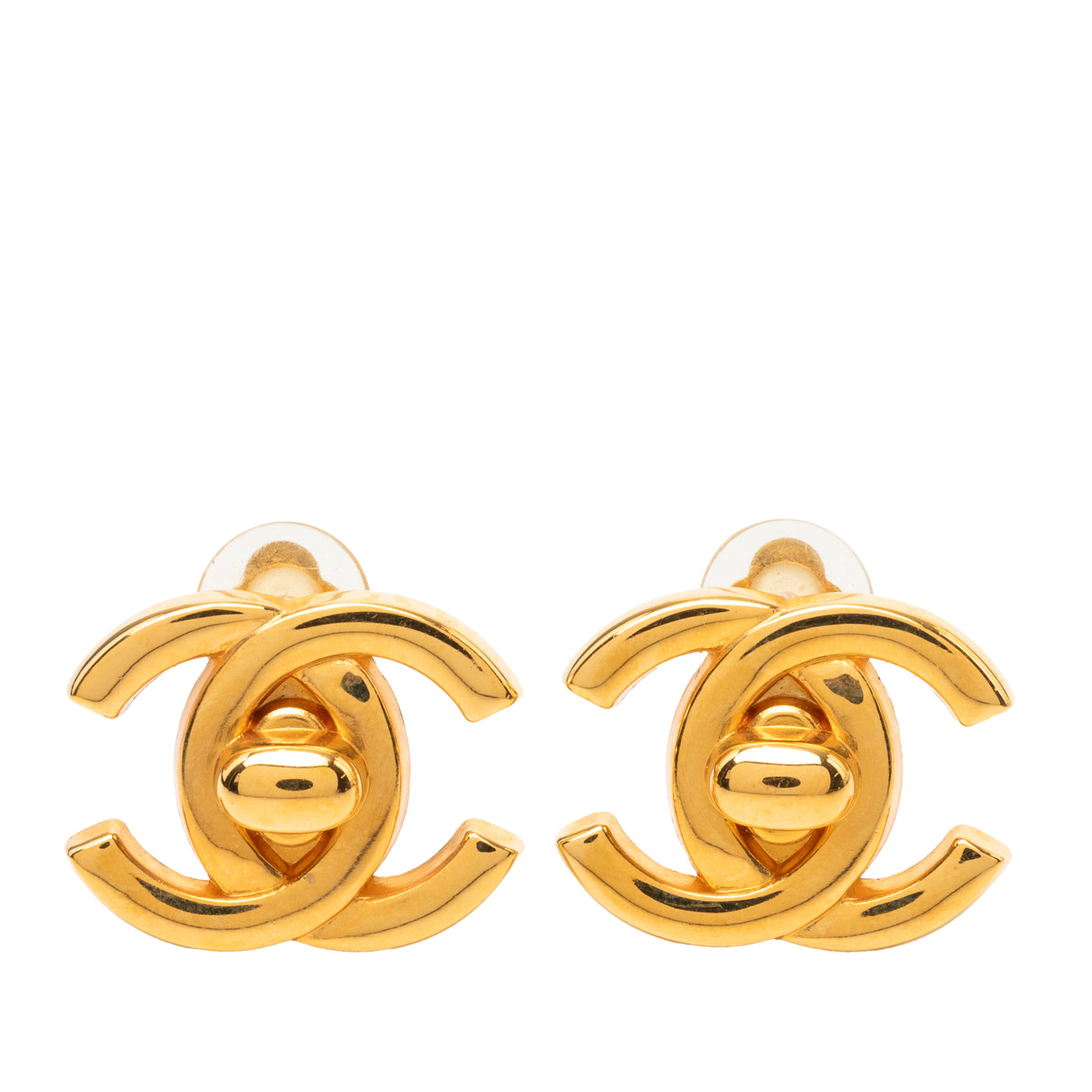 CC Gold Plated Turn Lock Clip On Earrings - Image 1