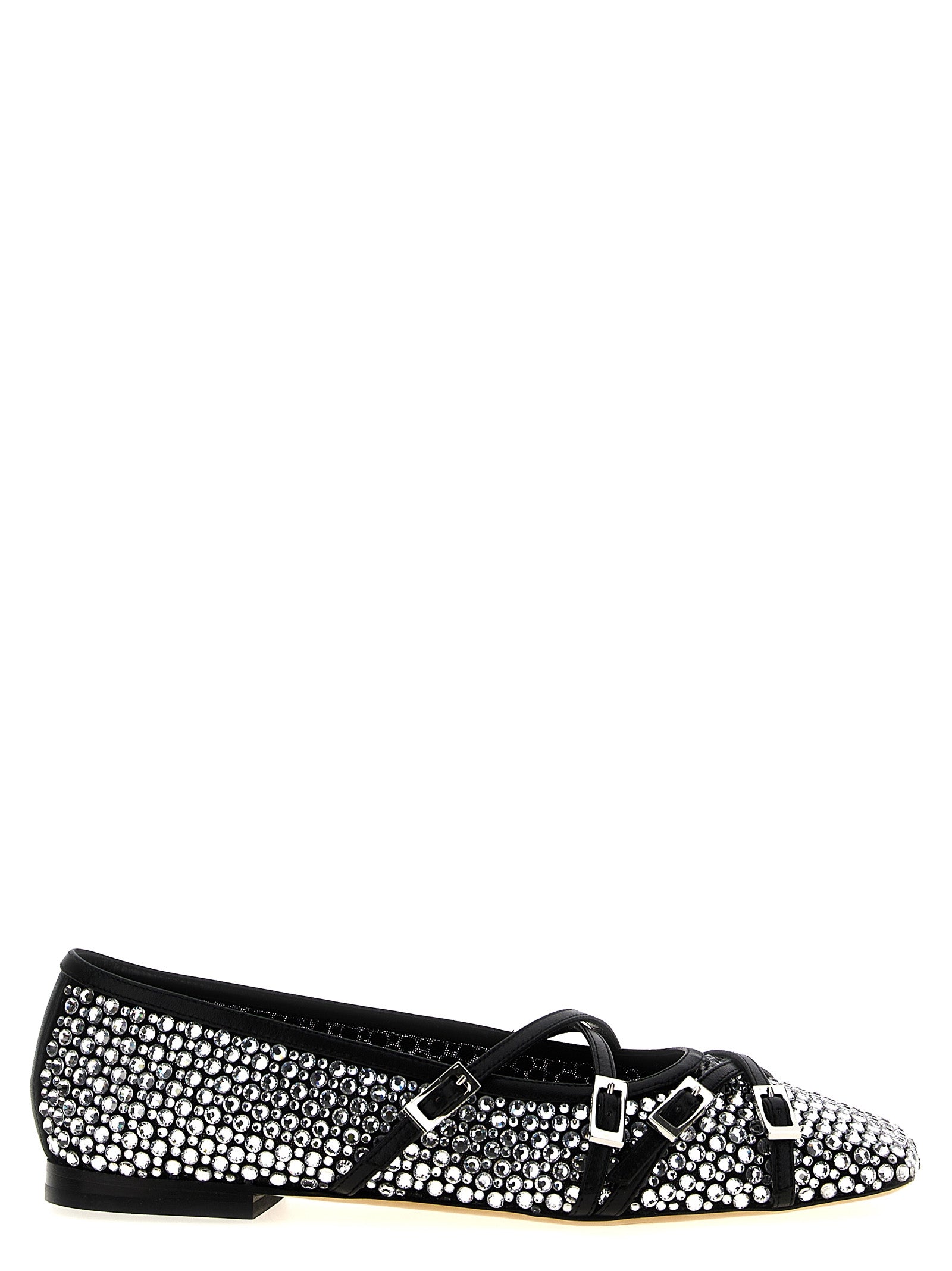 Crystal Net Ballet Flats Black Polyamide Flat Shoes