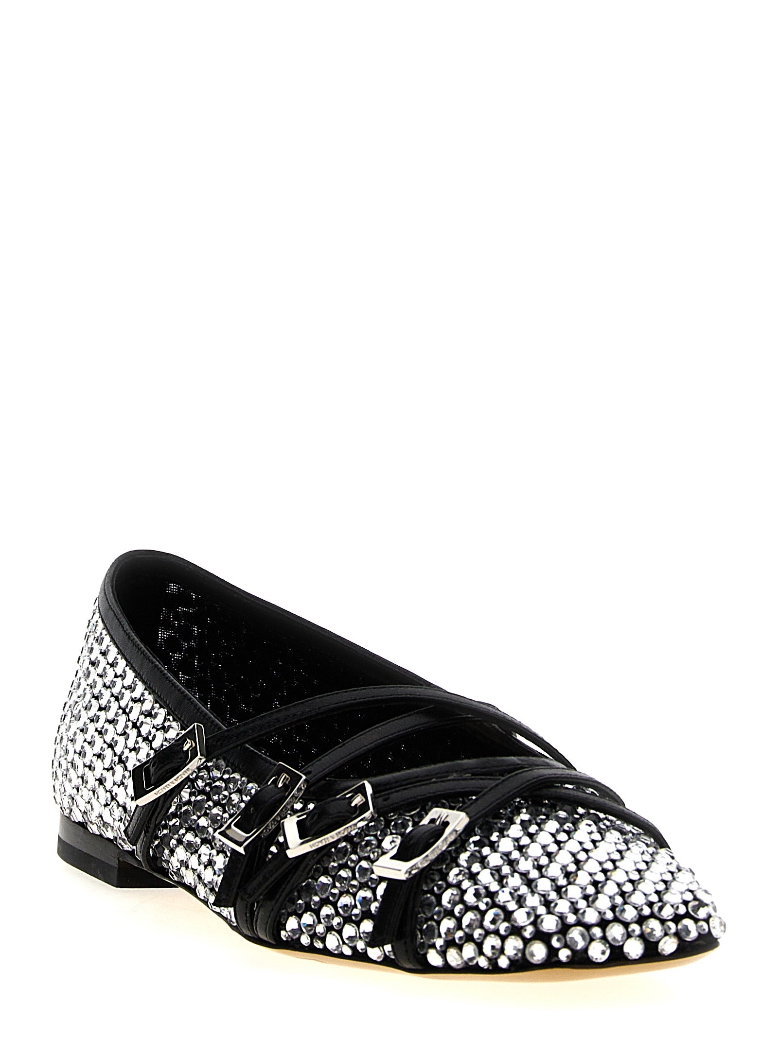 Crystal Net Ballet Flats Black Polyamide Flat Shoes