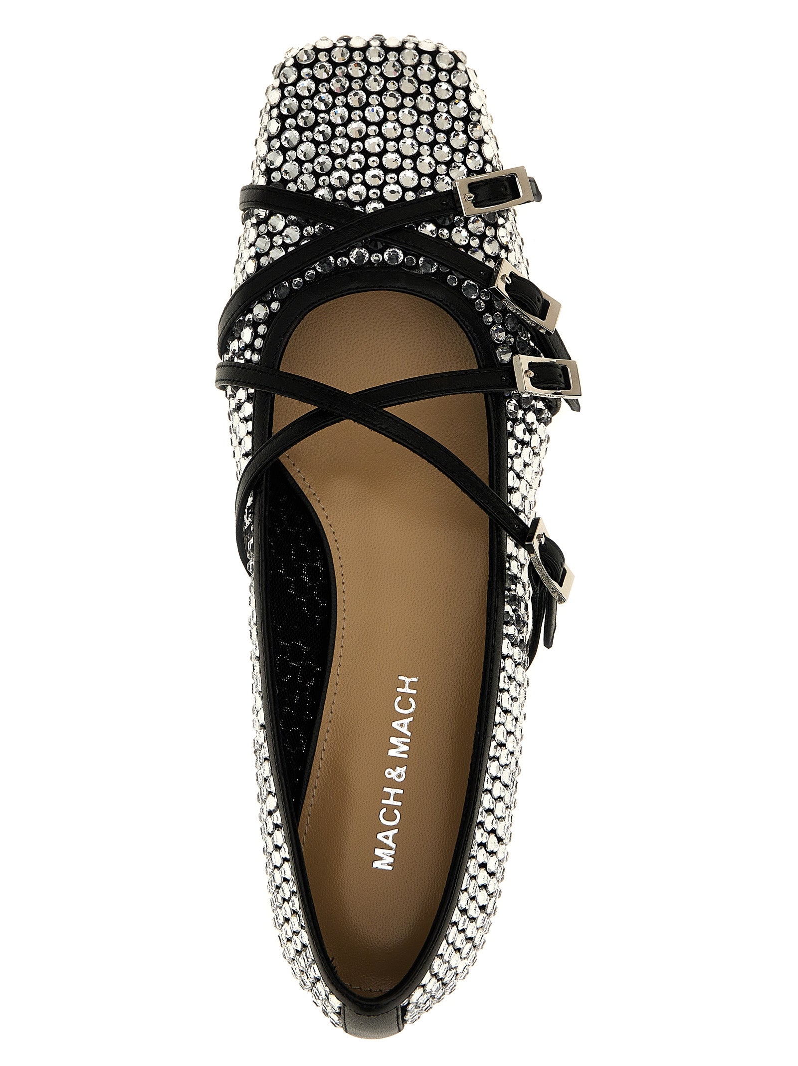 Crystal Net Ballet Flats Black Polyamide Flat Shoes