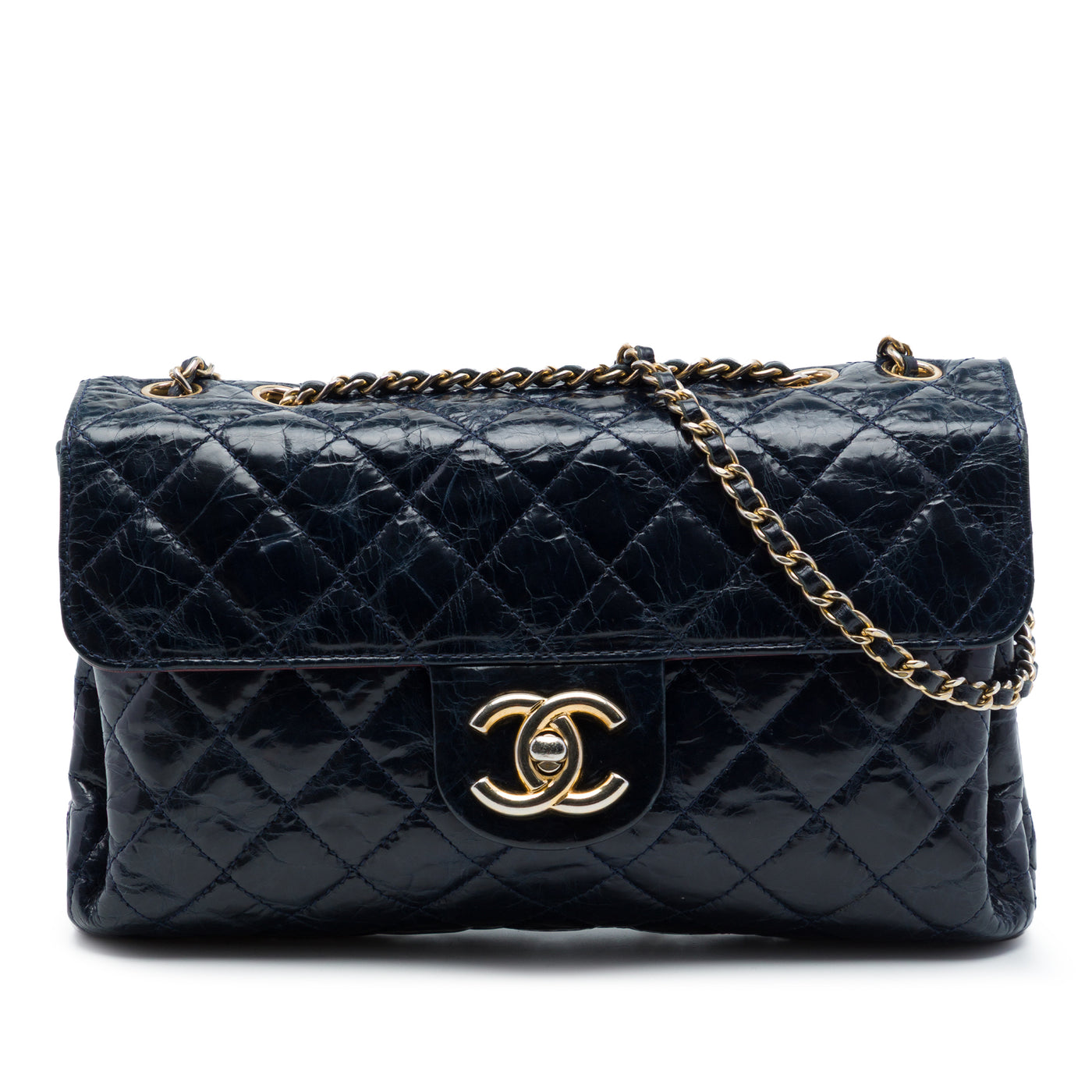 CC Quilted Crackled Glazed Calfskin Accordion Flap - Image 1