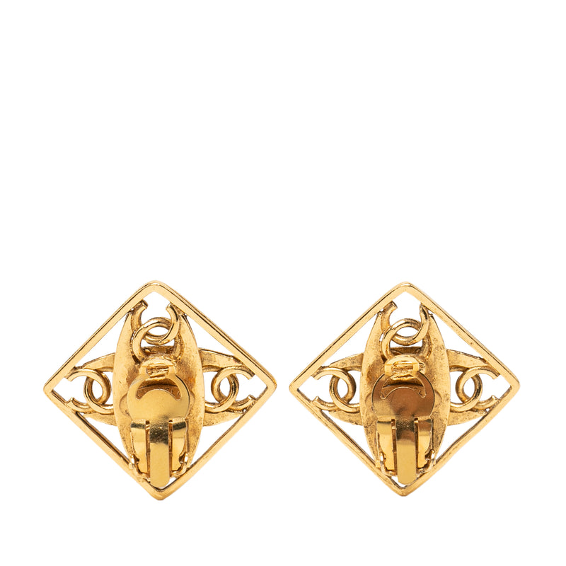 CC Gold Plated Faux Pearl Diamond Shaped Clip On Earrings - Image 2
