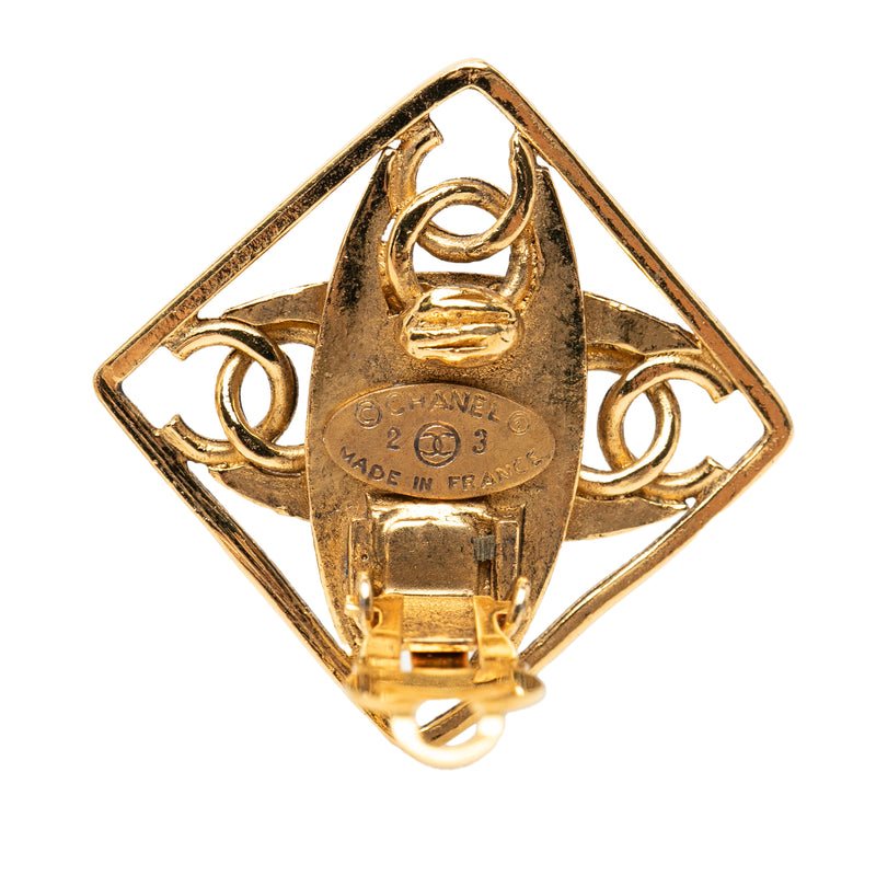 CC Gold Plated Faux Pearl Diamond Shaped Clip On Earrings - Image 3