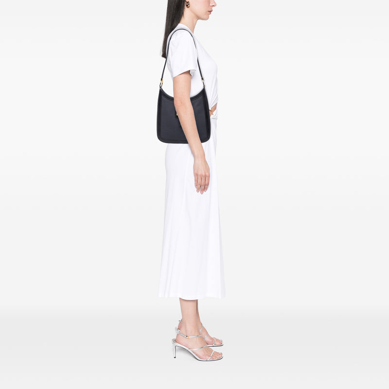 Bicolor Canvas and Calfskin Shoulder Bag - Image 7