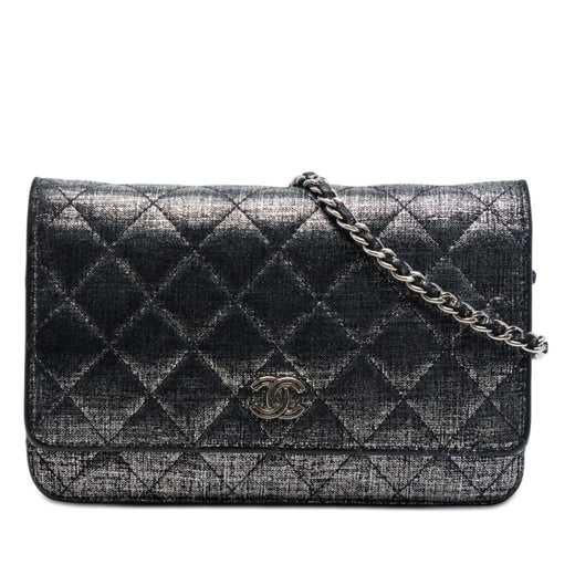 CC Quilted Metallic Fabric Wallet On Chain - Image 1
