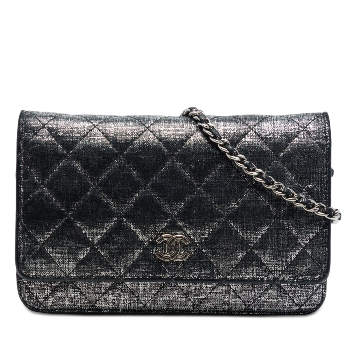 CC Quilted Metallic Fabric Wallet On Chain - Image 1