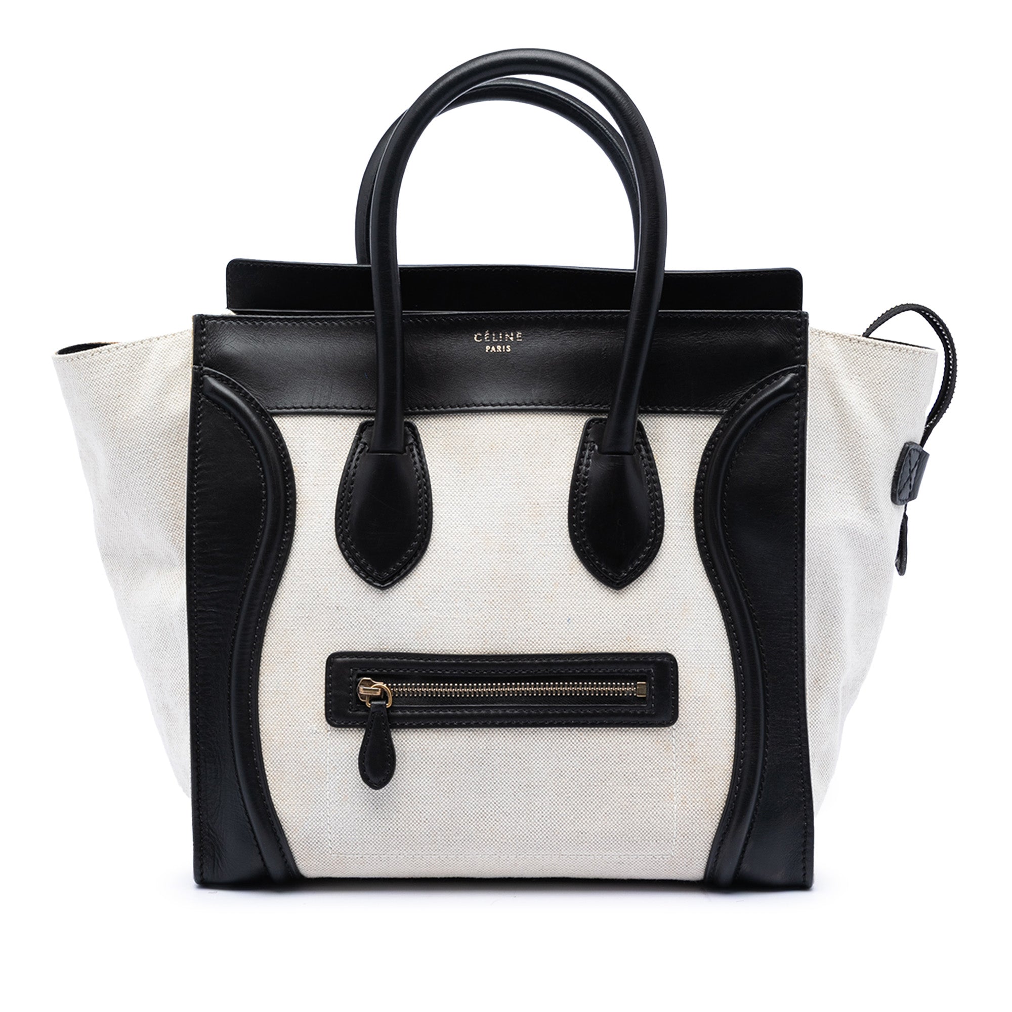 Mini Bicolor Canvas and Leather Luggage Tote - Image 1