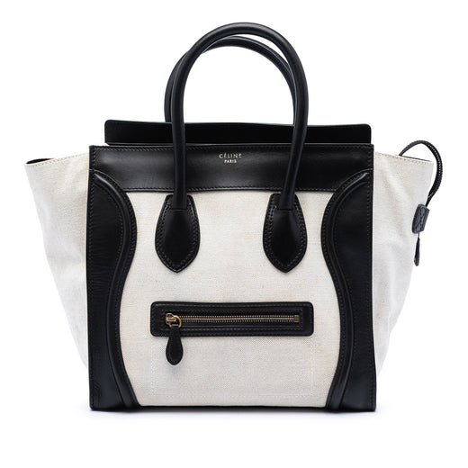 Mini Bicolor Canvas and Leather Luggage Tote - Image 1