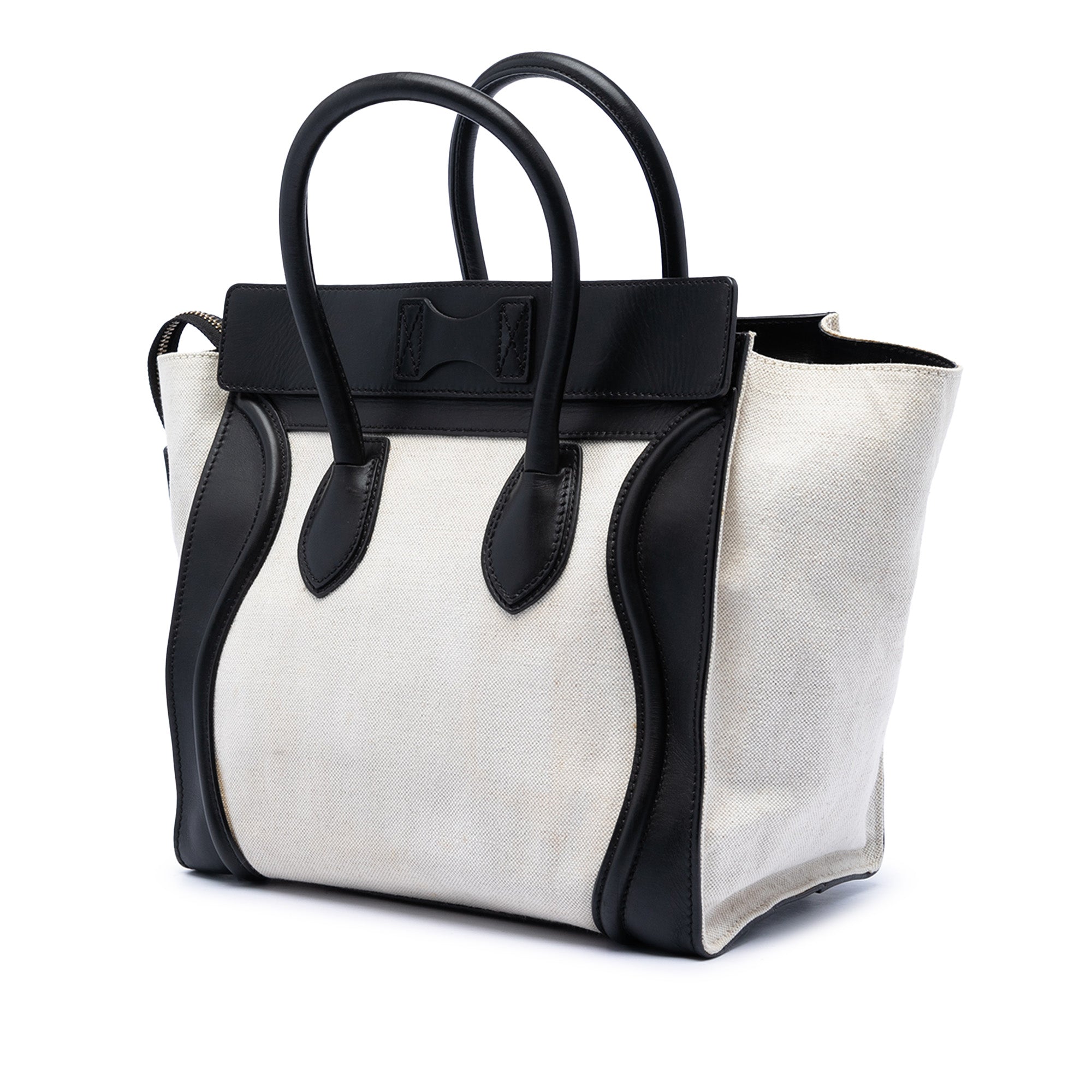 Mini Bicolor Canvas and Leather Luggage Tote - Image 2