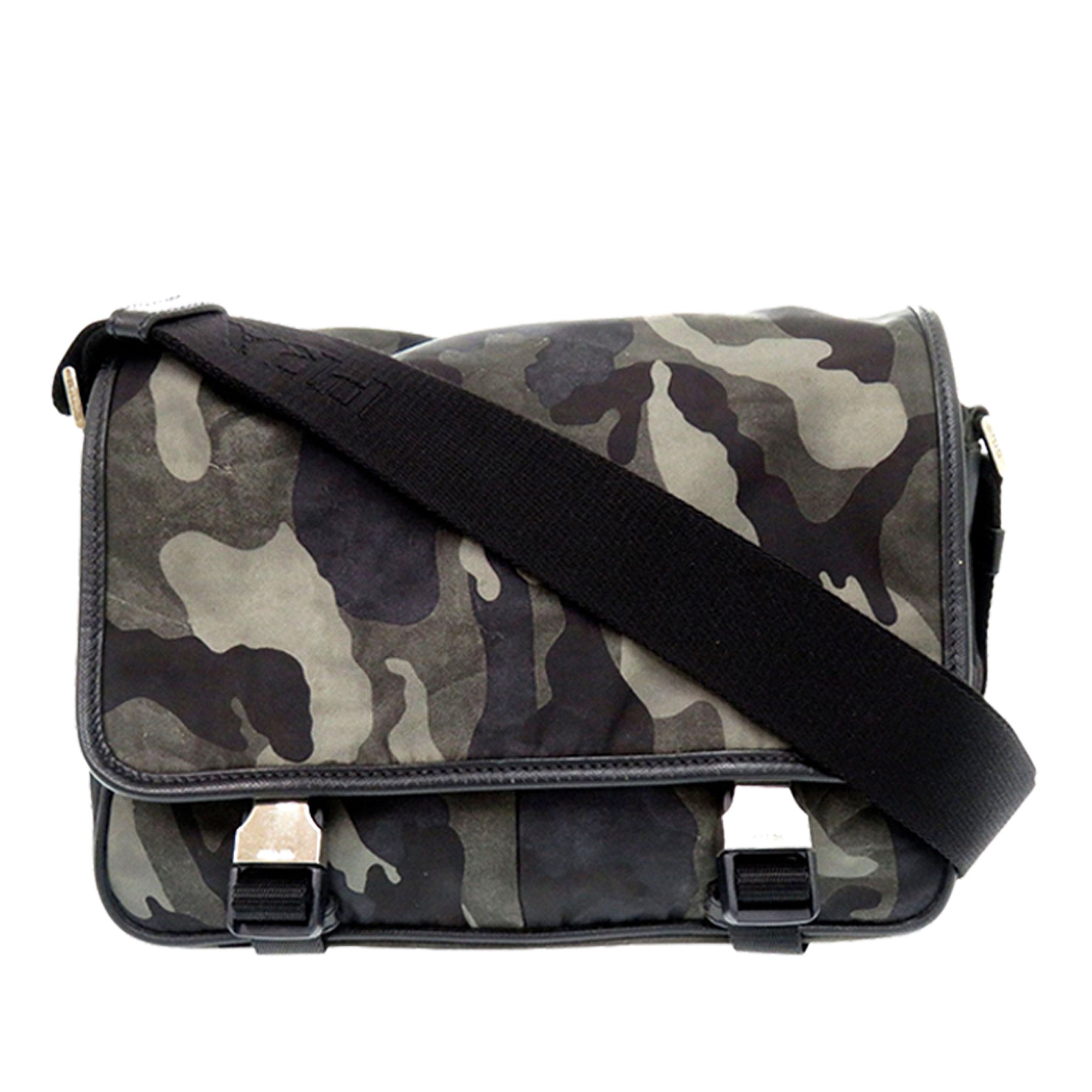 Saffiano Trimmed Tessuto Camouflage Double Buckle Messenger Bag - Image 1