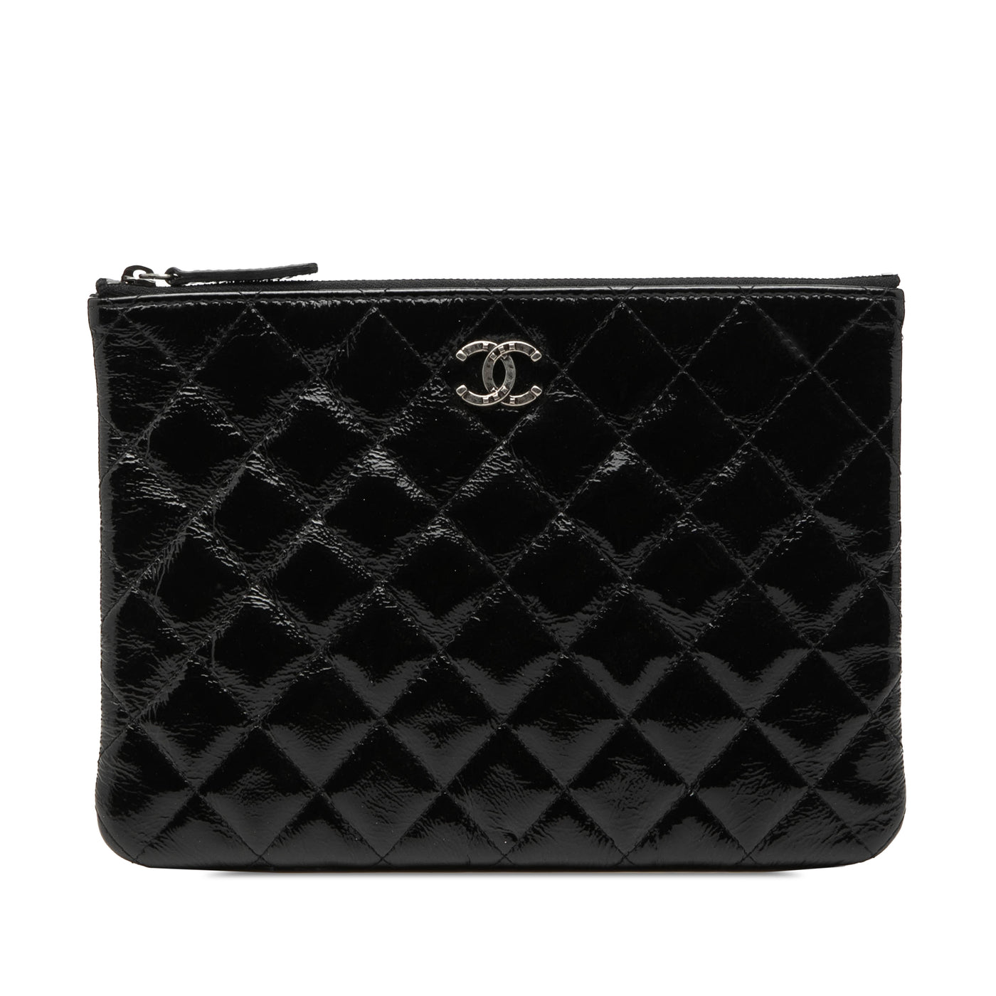 Small Quilted Crinkled Patent O Case Clutch - Image 1