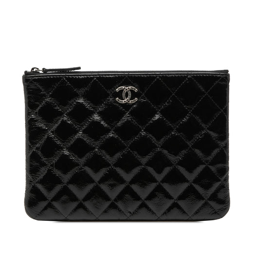 Small Quilted Crinkled Patent O Case Clutch - Image 1