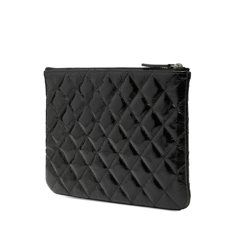 Small Quilted Crinkled Patent O Case Clutch - Image 2