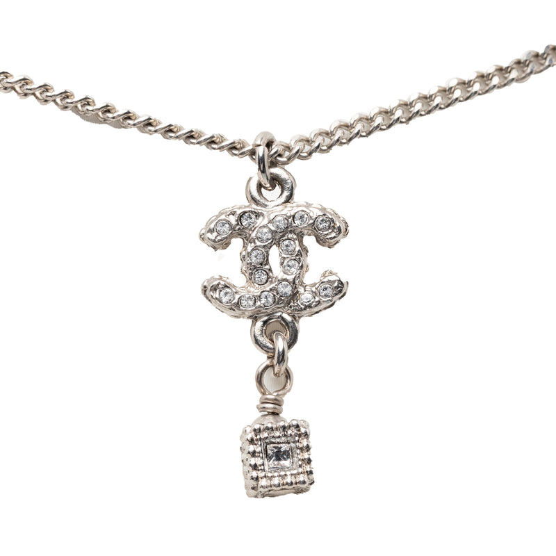 CC Brass and Strass Cube Pendant Necklace - Image 2