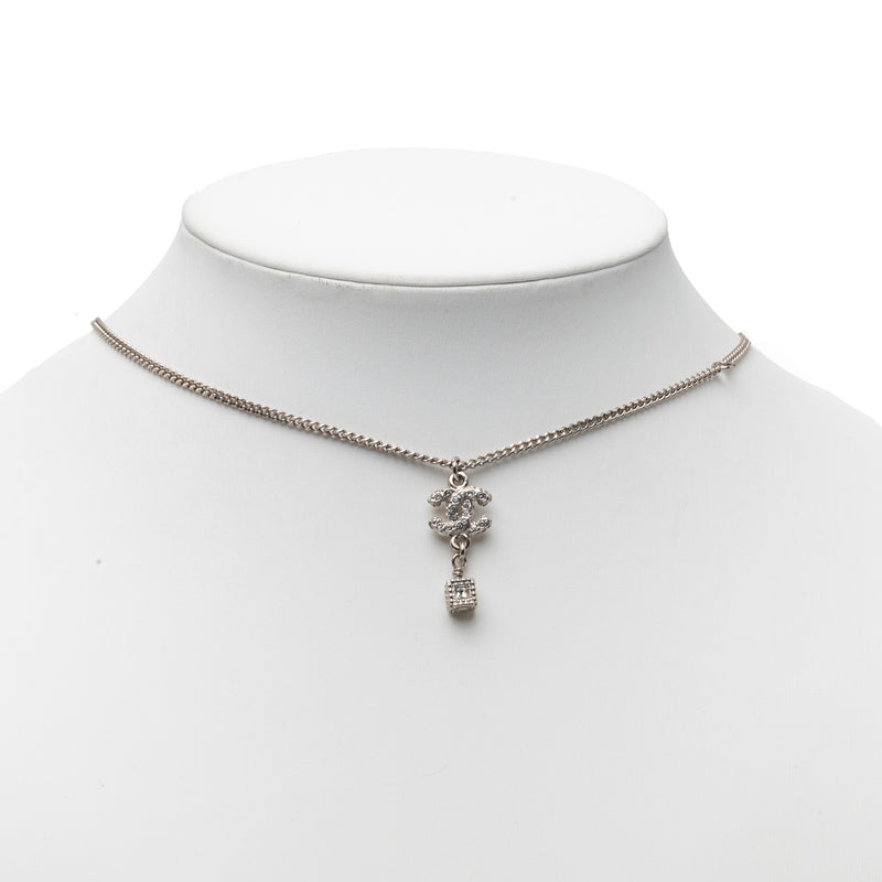 CC Brass and Strass Cube Pendant Necklace - Image 6