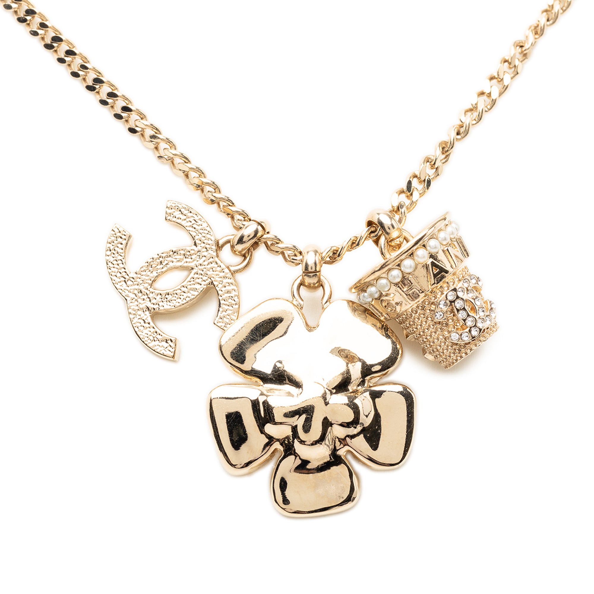 CC Gold Plated Strass and Faux Pearl Flower Pendant Necklace - Image 2