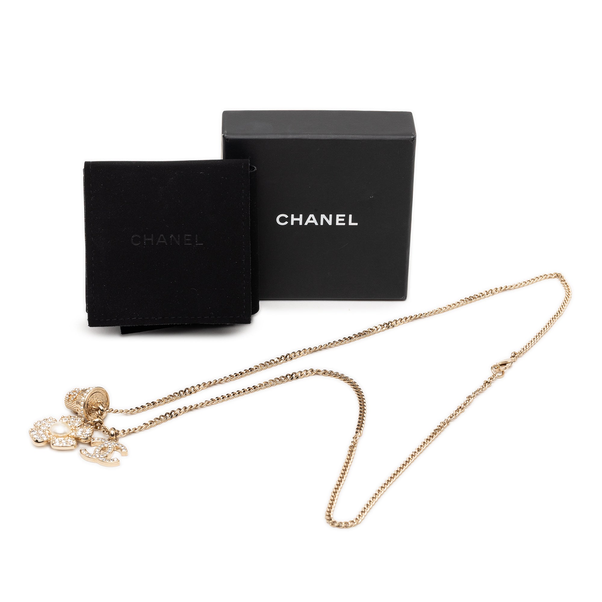 CC Gold Plated Strass and Faux Pearl Flower Pendant Necklace - Image 5