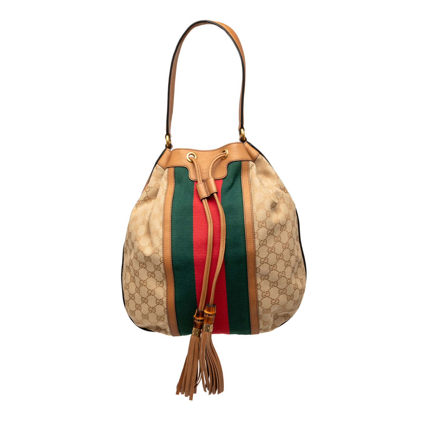 GG Canvas Web Rania Drawstring Hobo - Image 1