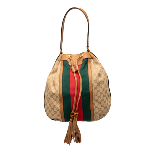 GG Canvas Web Rania Drawstring Hobo - Image 1