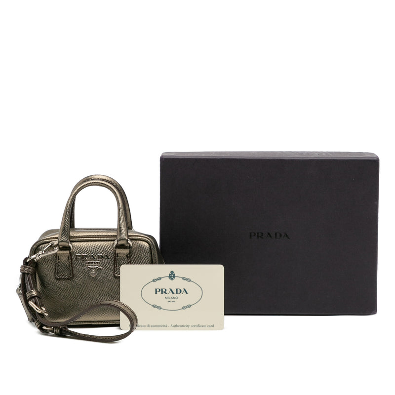 Mini Metallic Saffiano Top Handle Bag Charm - Image 12
