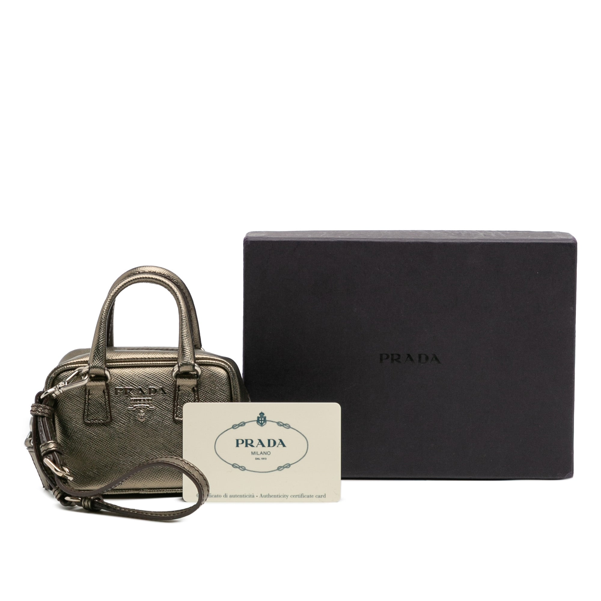 Mini Metallic Saffiano Top Handle Bag Charm - Image 12