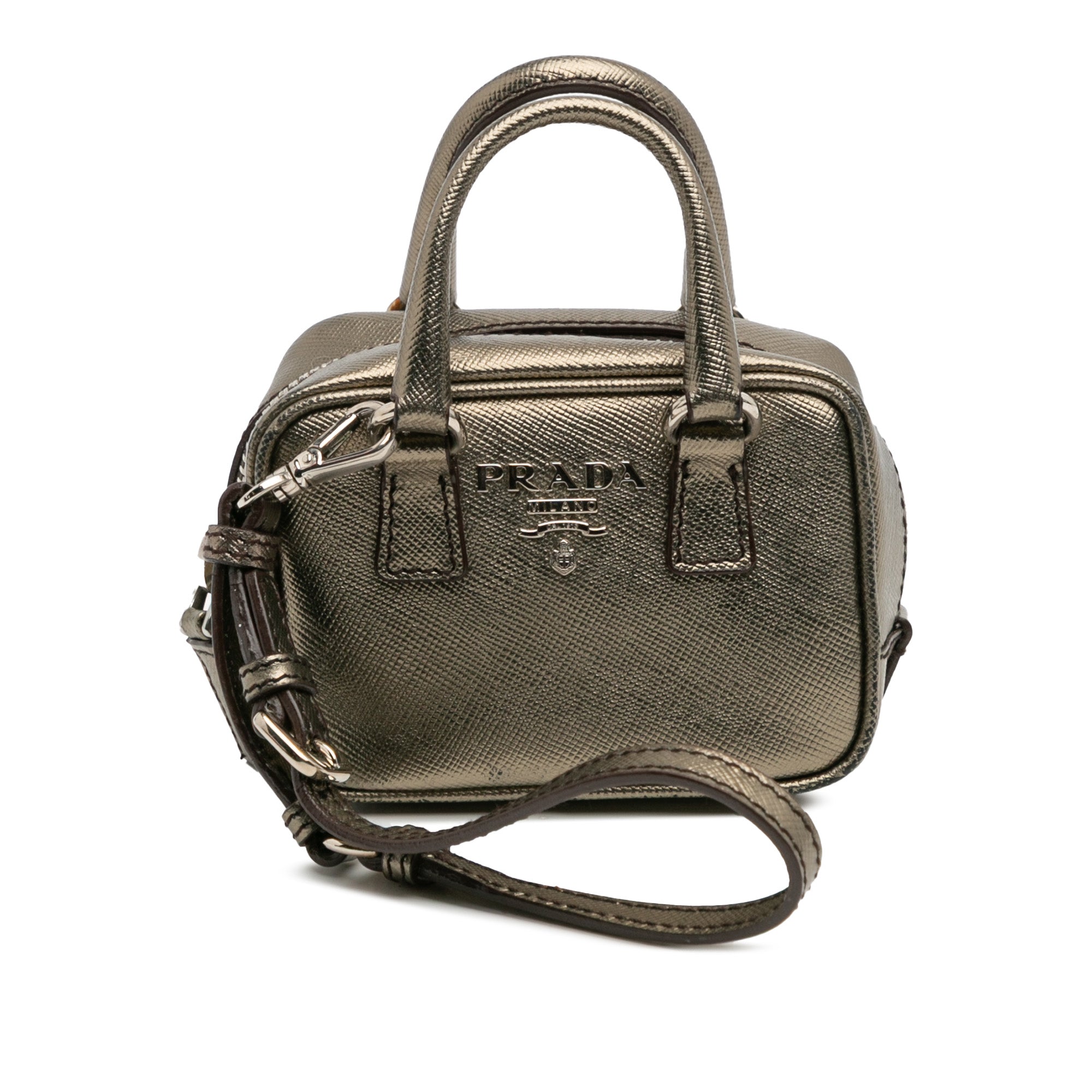 Mini Metallic Saffiano Top Handle Bag Charm - Image 1