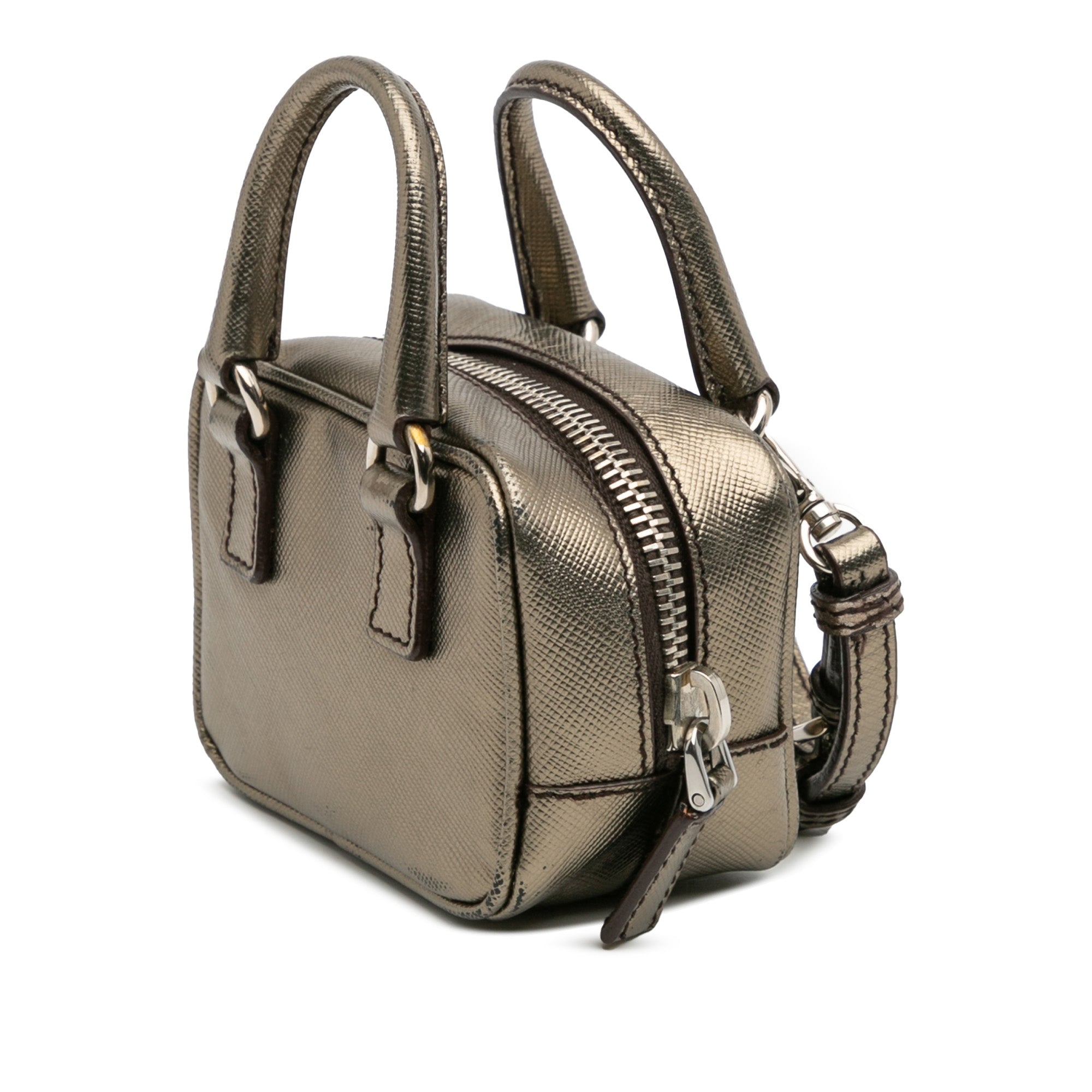 Mini Metallic Saffiano Top Handle Bag Charm - Image 2