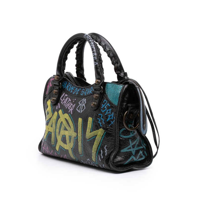 Mini Lambskin Motocross Graffiti All Over Classic City Satchel - Image 2
