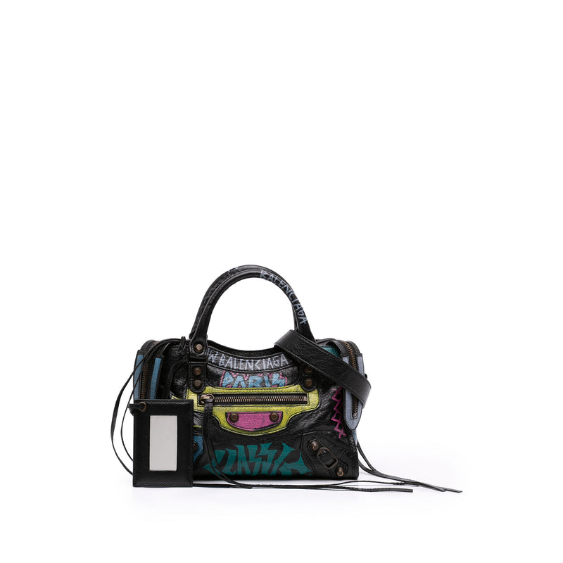 Mini Lambskin Motocross Graffiti All Over Classic City Satchel - Image 7