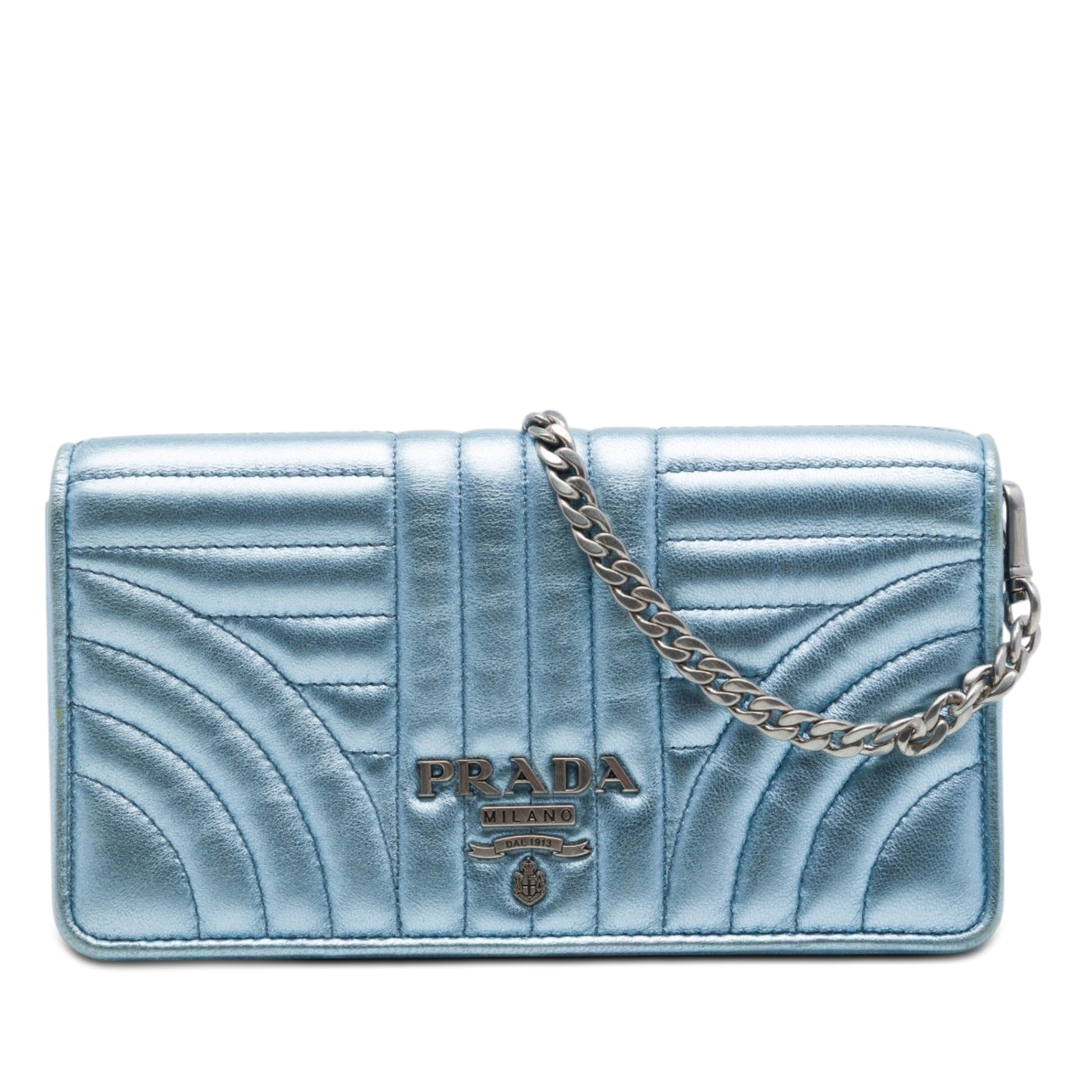 Metallic Soft Calf Impunture Diagramme Wallet on Chain - Image 1