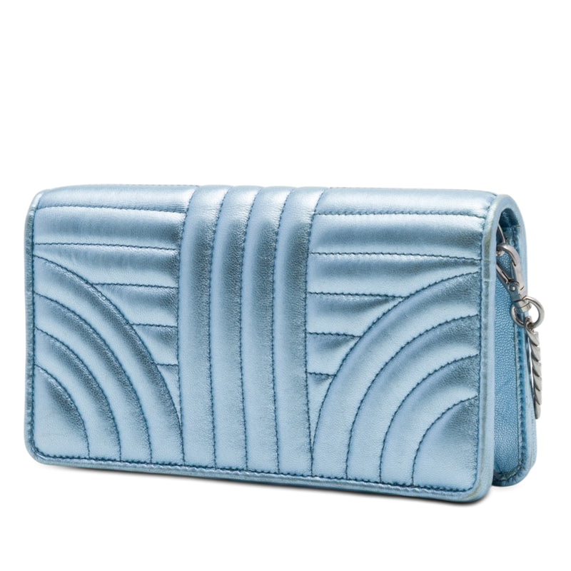 Metallic Soft Calf Impunture Diagramme Wallet on Chain - Image 2