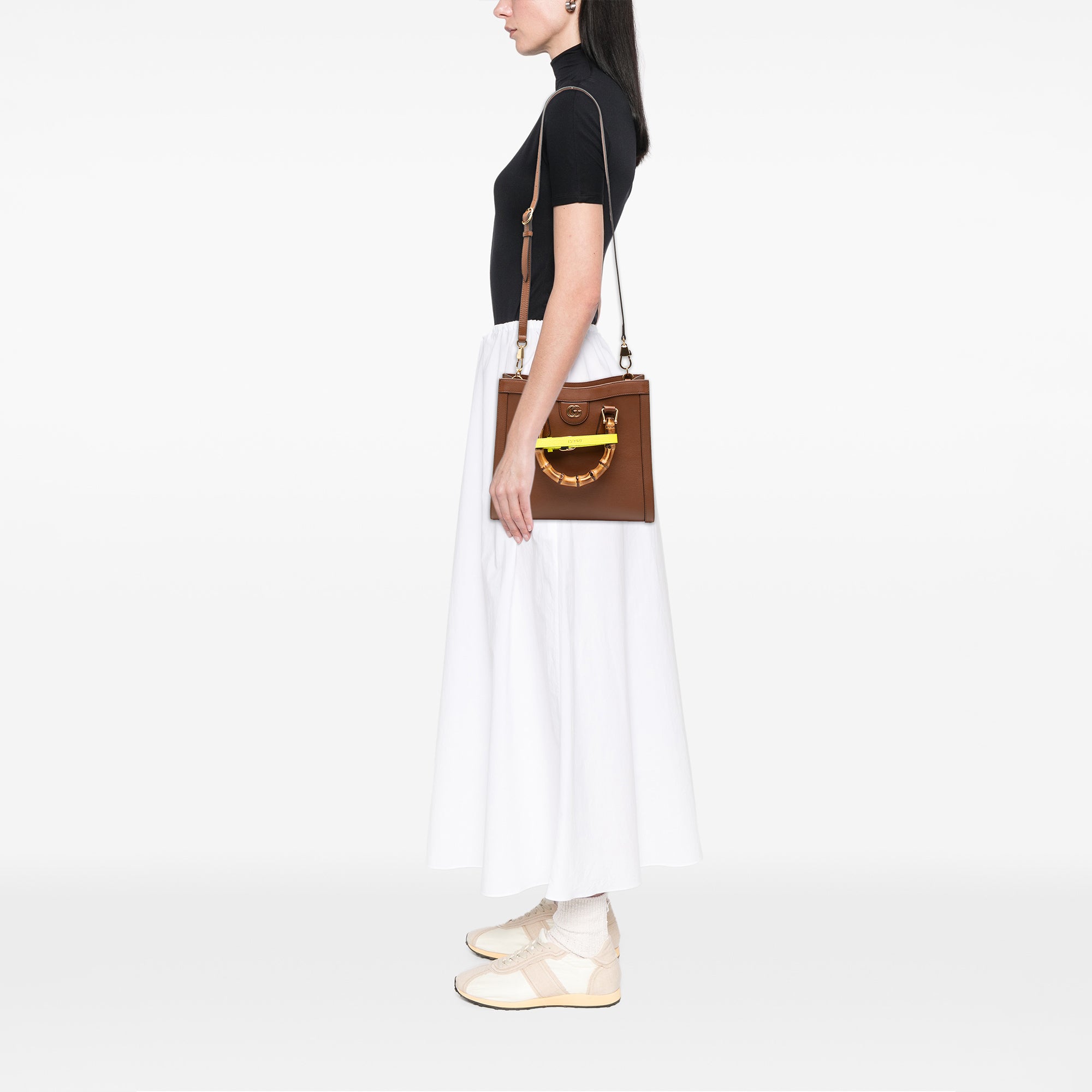 Small Leather Bamboo Diana Satchel - Image 7