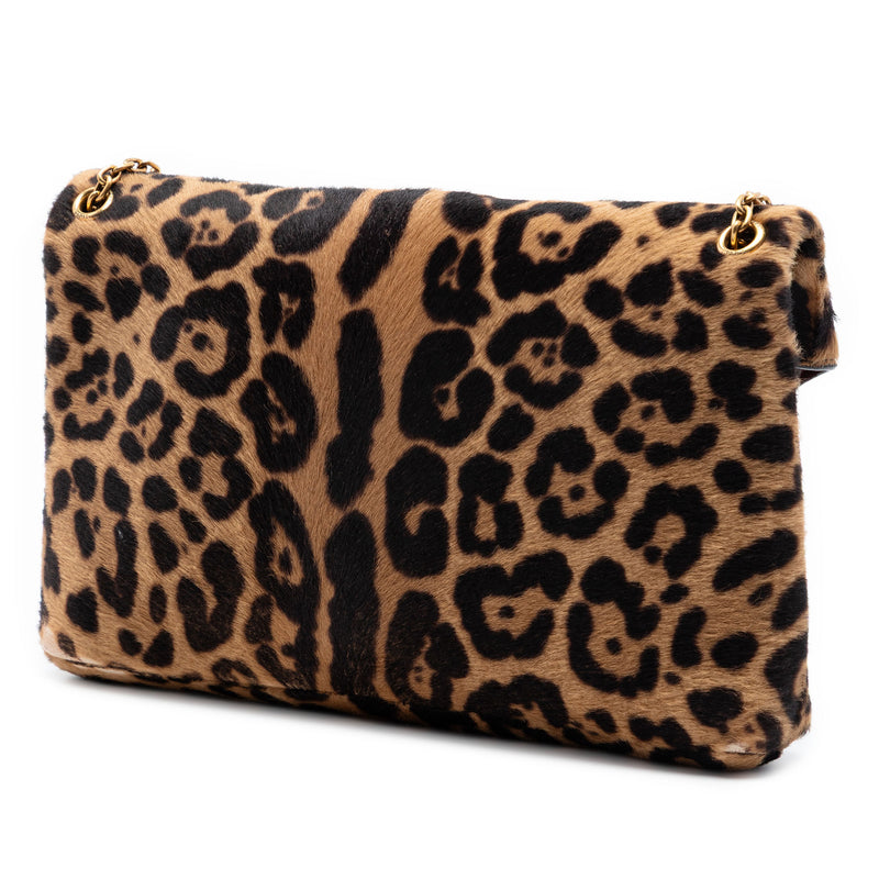 Large Pony Hair Leopard Print Cassandre Pouch on Chain - Image 2