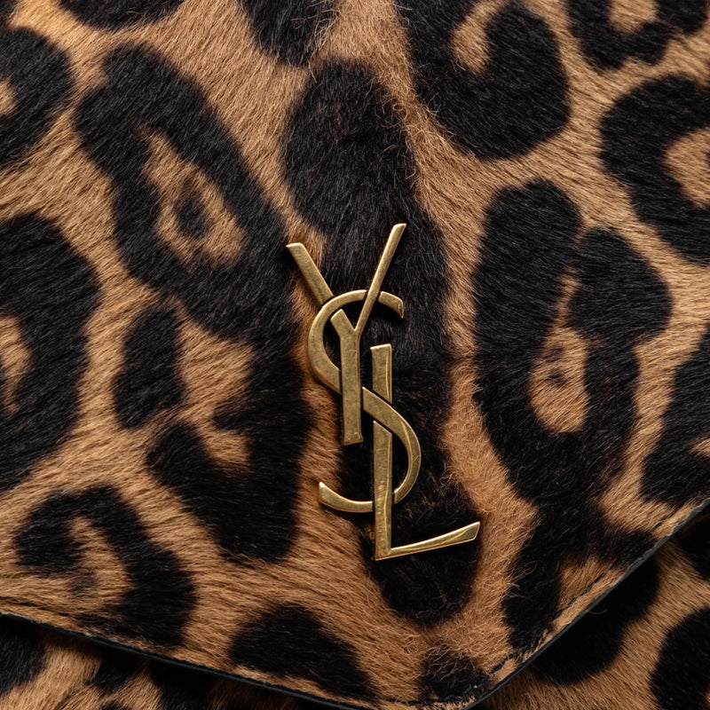 Large Pony Hair Leopard Print Cassandre Pouch on Chain - Image 5