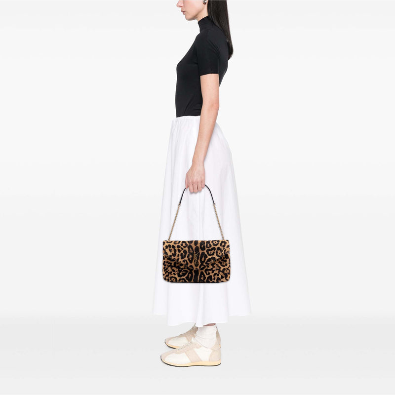 Large Pony Hair Leopard Print Cassandre Pouch on Chain - Image 7