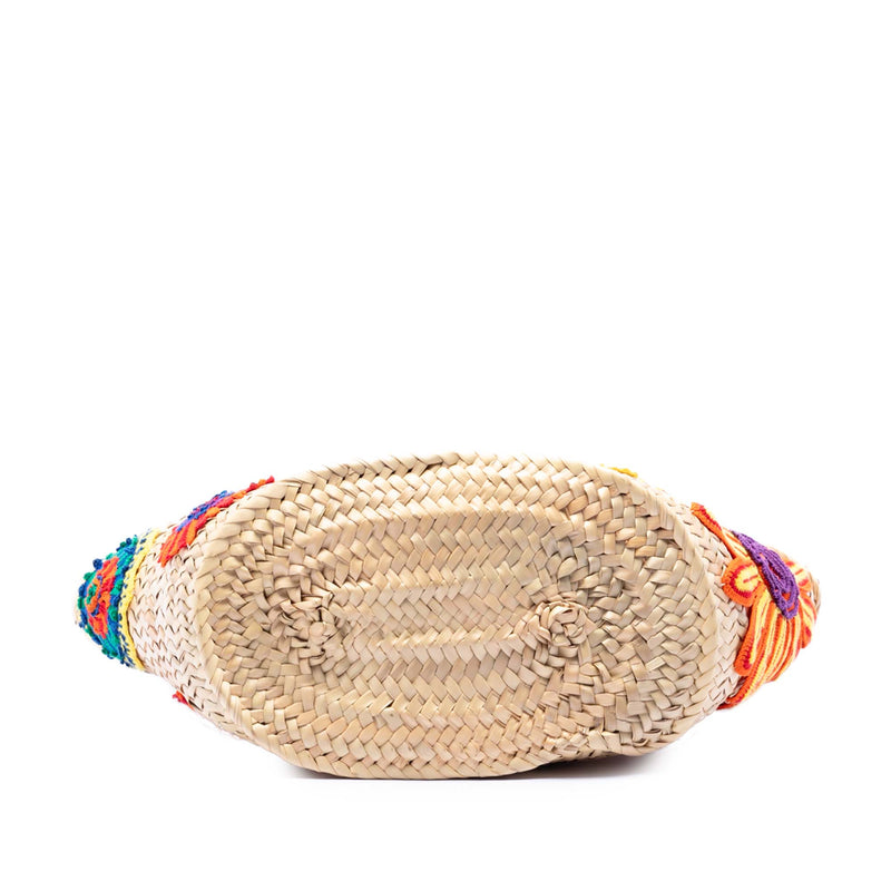 Large Floral Embroidered Raffia Basket Tote - Image 3