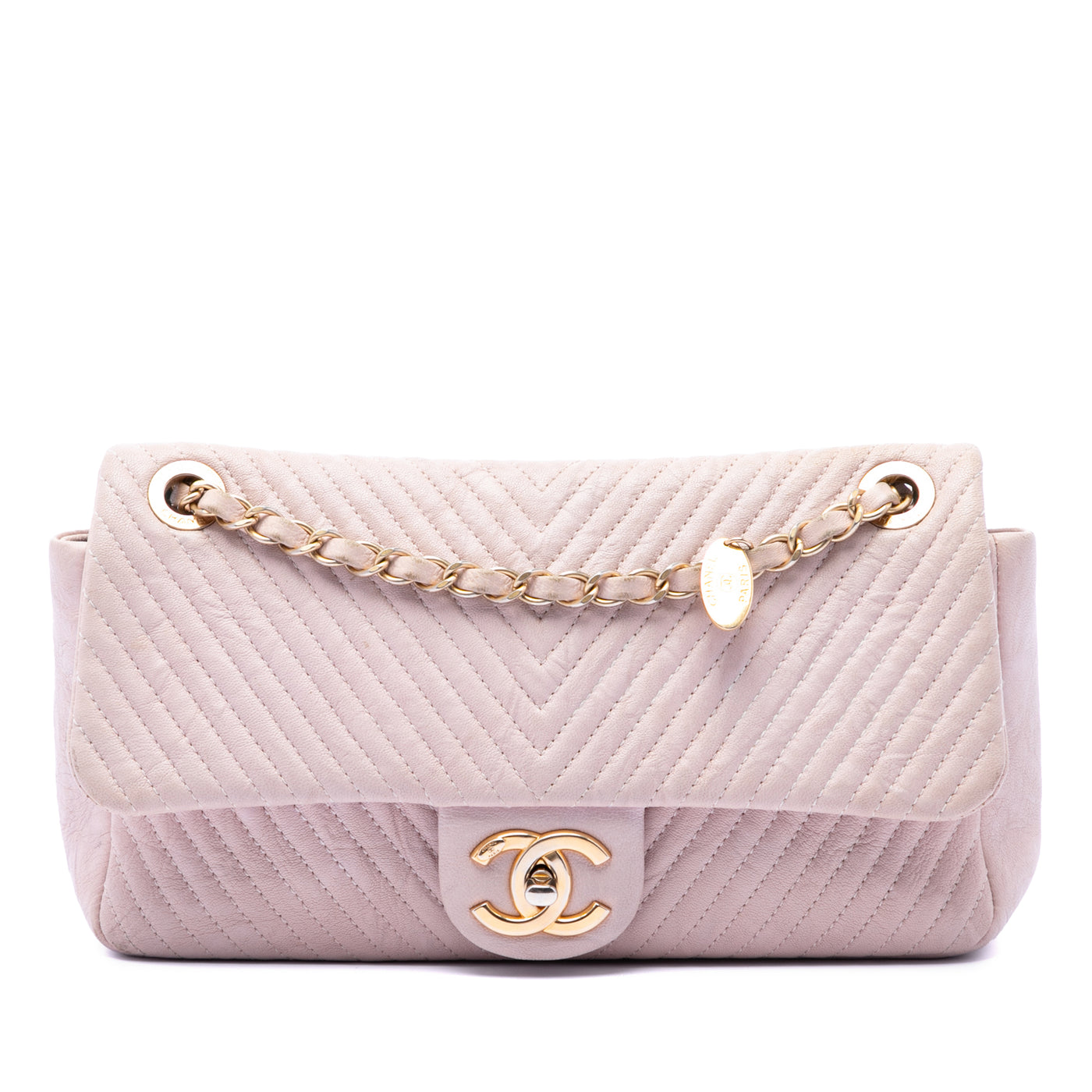 Medium Chevron Wrinkled Calfskin Medallion Charm Flap - Image 1