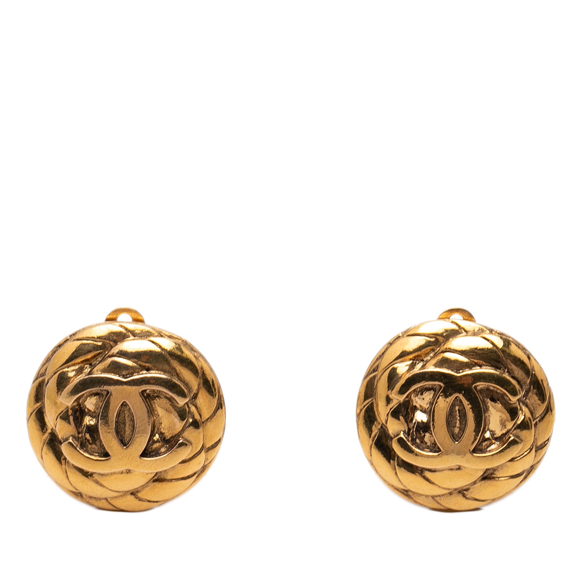 CC Gold Plated Quilted Round Clip On Earrings - Image 1