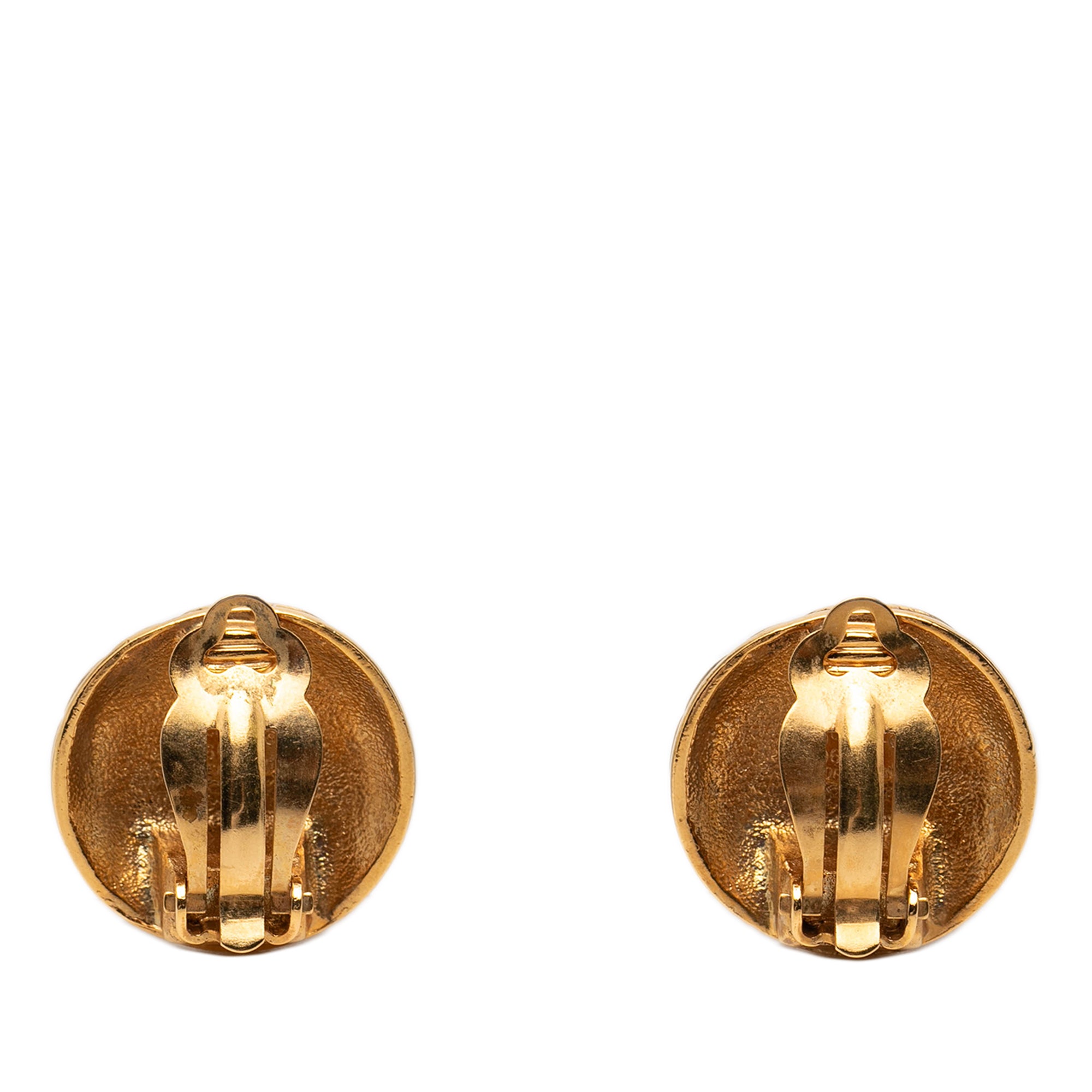 CC Gold Plated Quilted Round Clip On Earrings - Image 2
