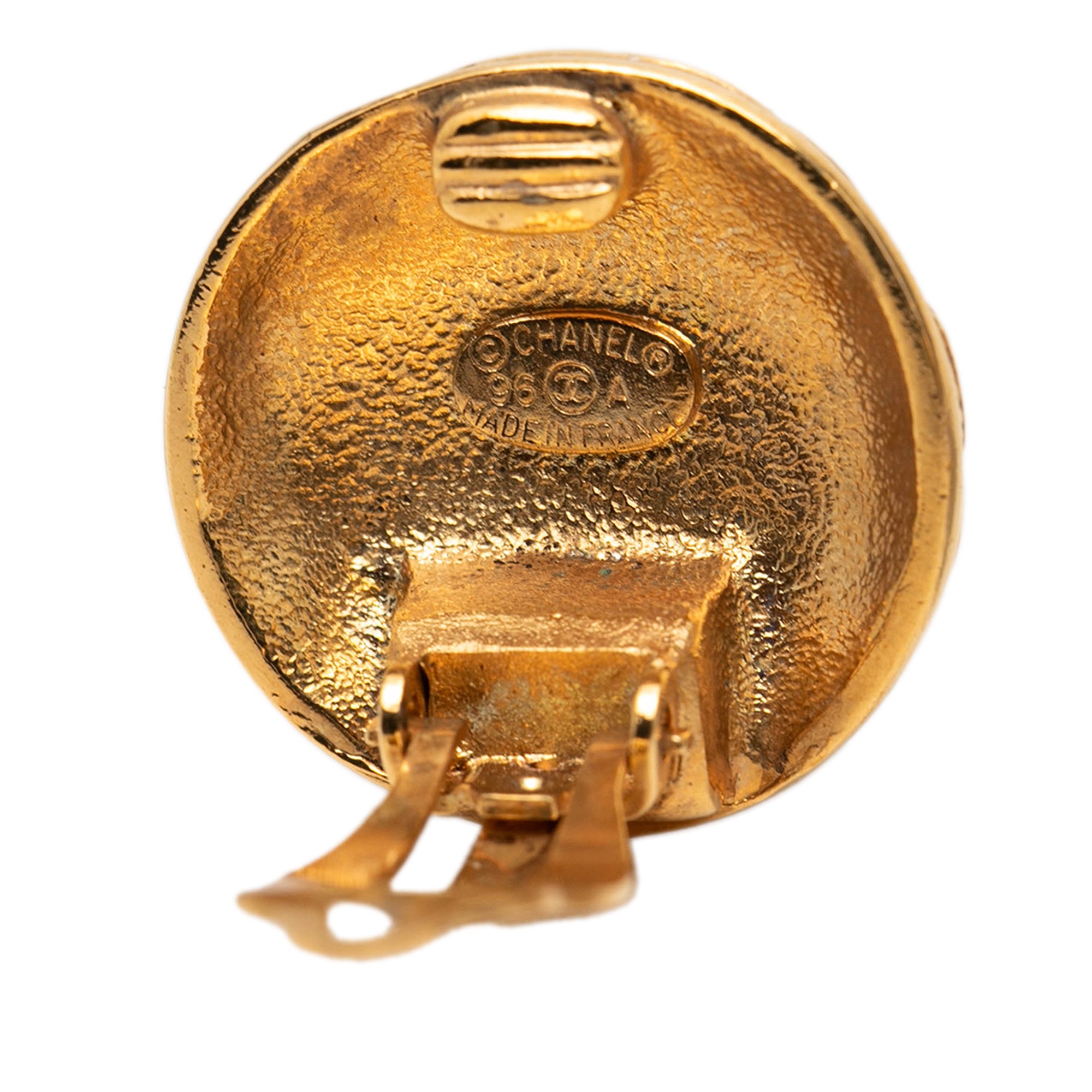 CC Gold Plated Quilted Round Clip On Earrings - Image 3
